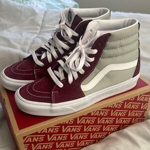 Vans High-Top Sneakers in Burgundy and Grey
